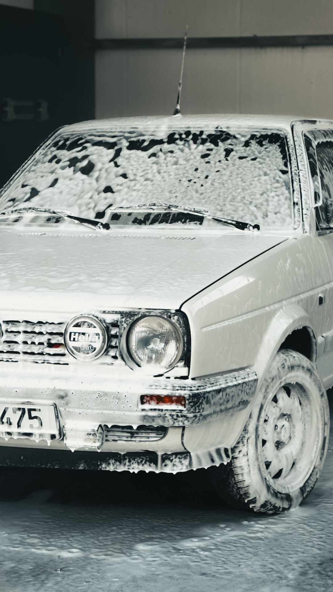 Classic VW Golf in snow foam